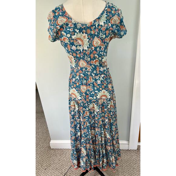 Soft Surroundings Sz XS Kara Floral Maxi Dress in Fiery Teal Blue Jacobean - Picture 6 of 13